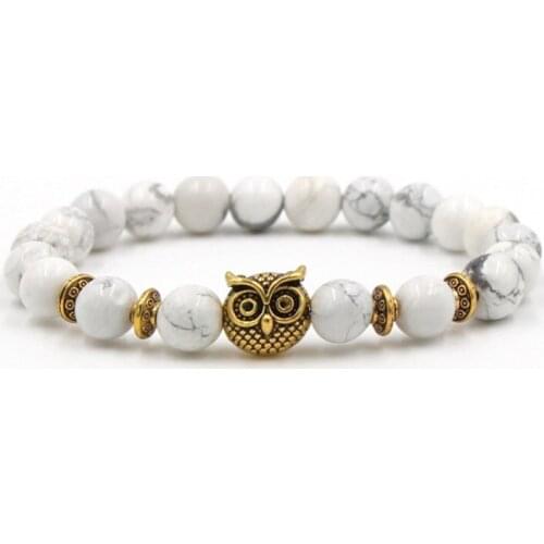 8mm gd2 owl Reiki Chakra Bracelet white Howlite Buddha Yoga stone bead essential oils diffuser Bangles Fashion
