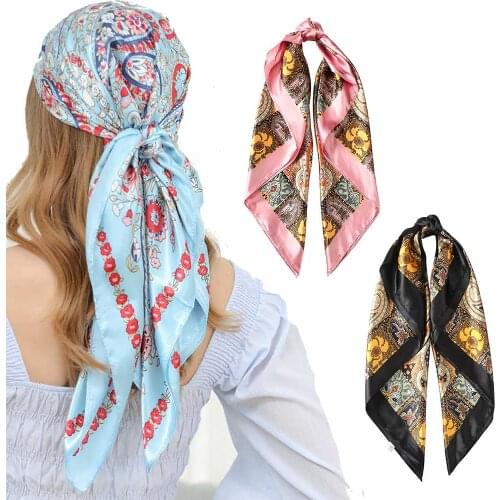 90*90cm Vintage Bohemian Hair Scarf Hair Bands For Girls Women Fashion Print Headband Scarf Turban Bandanas Hair Accessories