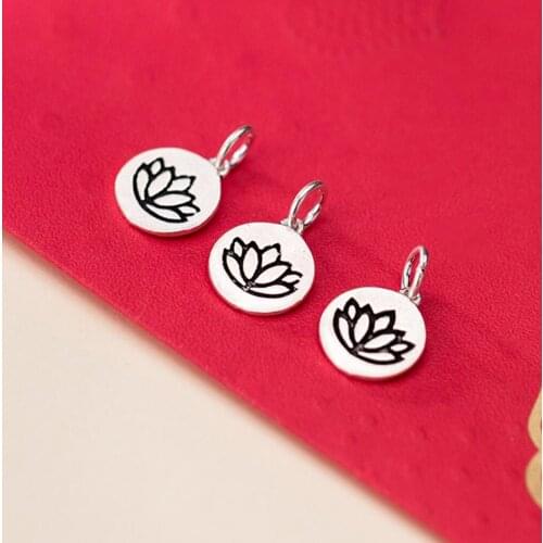 925 Sterling Silver Round Lotus Single Pendant Charm DIY Jewlery A2668