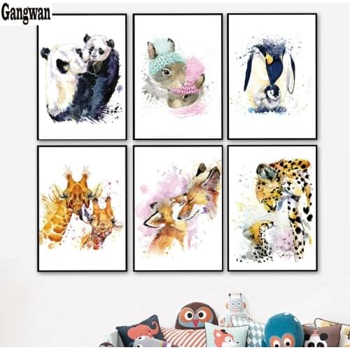 Watercolor Panda Rabbit Penguin Giraffe Fox Leopard diamond painting cross stitch embroidery mosaic Wall Picture kids room Decor