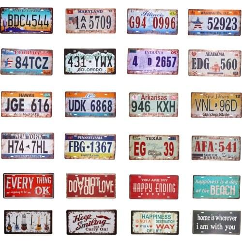 USA Vintage Metal Tin Signs Route 66 Car Number License Plate