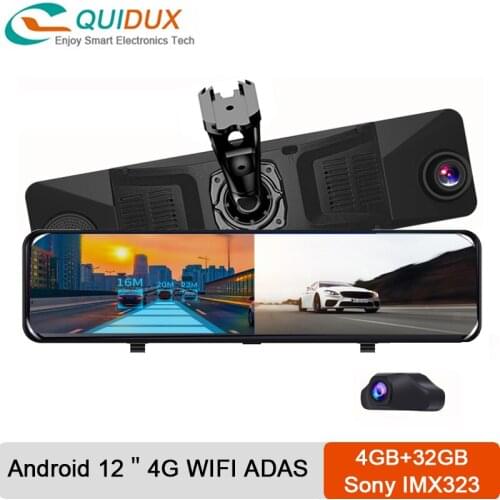 4GB+32GB 12 Inch Car DVR Cameras Rearview Mirror Android 8.1 Dash Cam 4K 1080P GPS ADAS Remote Monitor Video Record Registrar