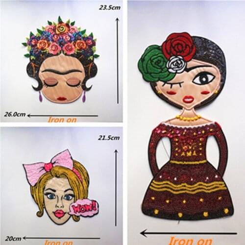 Large Size Clothes Patches Sequins Embroidery Beauty Girl Badges T-shirt Down Jacket Beautify Patches DIY