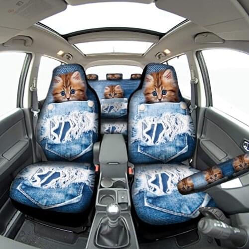 Cowboy cat blue car seat cover, soft and breathable front and rear seat cover protective cover is used for SUV truck van