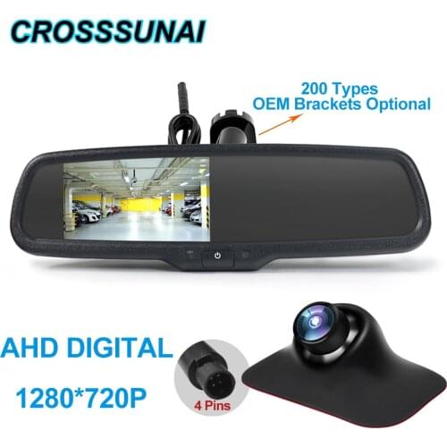 CROSSSUNAI 4.3 INCH AHD TFT LCD Car Mirror Screen Monitor Support 1080P/720P AHD Rear-view Camera Parking OEM Bracket Mount