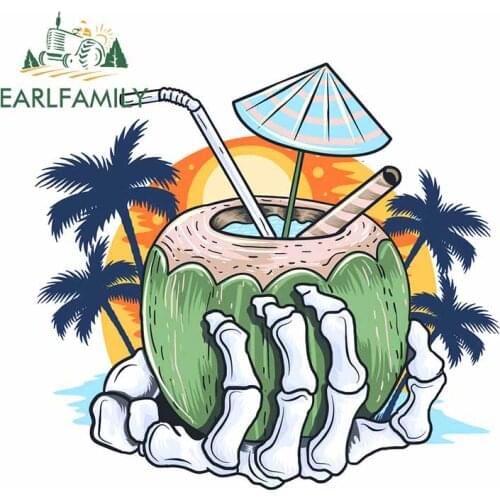 EARLFAMILY 13cm x 12cm For Summer Coconut Tree Skull Window Car Stickers Waterproof Decal Graffiti Decals Occlusion Scratch