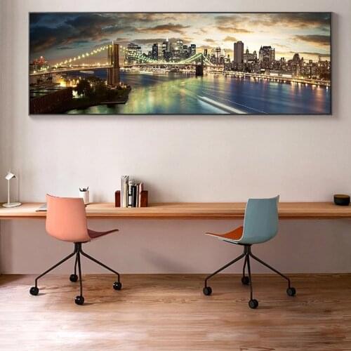 Night View of Brooklyn Bridge Landscape Canvas Paintings On the Wall Art Posters And Prints Modern New York City Canvas Picture