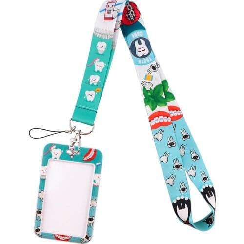 G1840 Catoon Take care of your teeth Lanyard Keychain Badge Phone Rope Kids Lanyard With Card Holder Cover For Dentist
