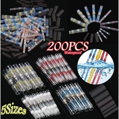 200pcs/set Insulated Heat Shrink Solder Sleeves Waterproof Wire Connectors Fast Butt Terminals + Heat Shrink Tube
