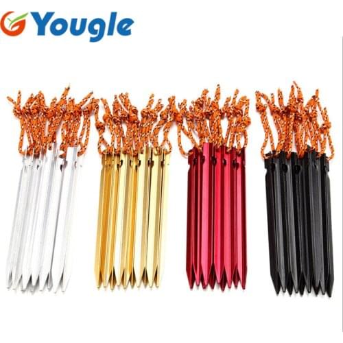 18cm Professional 10 Pcs Aluminument Tent Pegs with Rope Stake Camping Hiking Equipment Outdoor Traveling Accessories