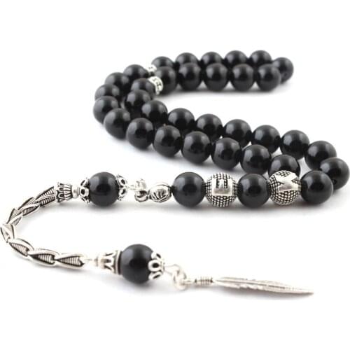 Natural Matte Onyx 925 Silver Tassel 33 Beads For Prayer Tasbih Muslim Rosary Calming Men Women Meditation Jewelry From Turkey