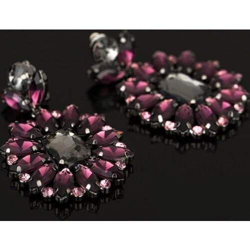 New Fashion Luxury Purple Color Crystal Brides Drop Earring Chandelier Bridesmaid Earrings For Women Wedding Prom Jewelry