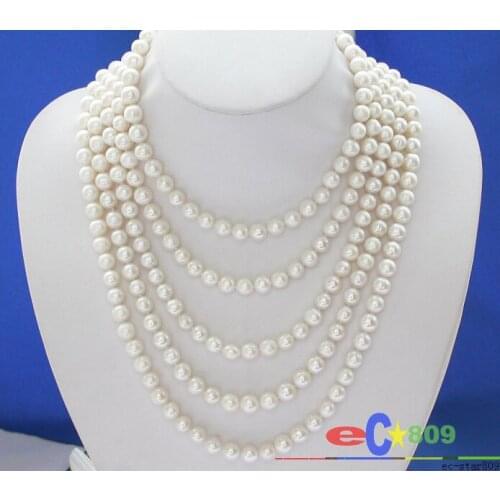 Wholesale LONG 100" 7-8MM white ROUND FRESHWATER PEARL NECKLACE Sweater chain