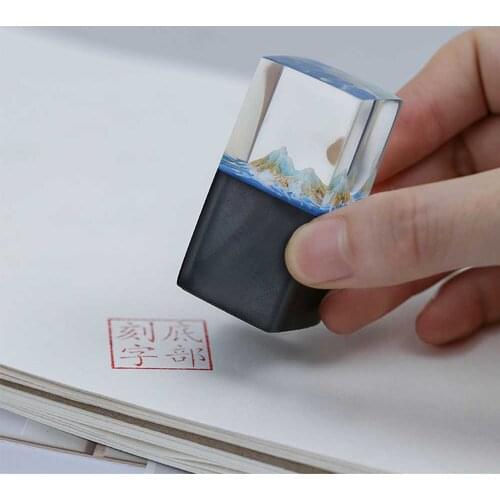 Custom English Chinese Name Seal Sketch Carve Engraved Ocean Isolated Island Landscape Resin Backlit Stamps Graduation DIY Gifts