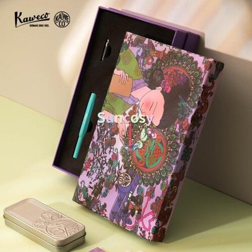 Kaweco X CANNA&FVAN Skyline Sport Fountain Pen Limited Edition gift boxed set, Lagoon Blue Rose Quartz, F Nib 0.7mm