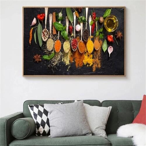 Spice Spoon Posters And Bite Of Healthy Food For A Healthy Life Picture Prints Wall Art Canvas Painting For Kitchen Room Decor