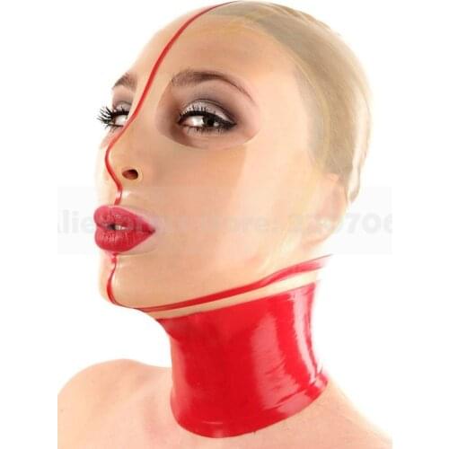 Transparent And Red Latex Mask Sexy Men Women Rubber Fetish Party Hood Handmade RLM251