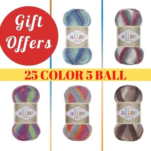 Alize Diva Batik 5 Ball Hand Knitting Yarn, 100 grams 350 meters, Acrylic, Spring / Summer Season, Thread, Crochet, Clothes, Sport, Cardigan, Blouse, Quality, Thin, Hobby, Knit, Packs, Palmie Made In Turkey - DIY