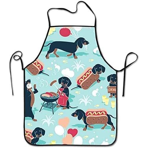 Work Apron Dachshund Hot Dog Chef Cooking Apron for Women Men Carpenter Shop Pockets Grill Baking Baking Personalized Waterproof