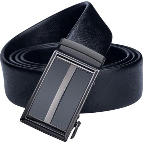 Hi-Tie Brand Belt Men Black Leather Belts for Jeans Mens Trouser Leather Belt Strap for Wedding Automatic Buckle Belts EA-2028