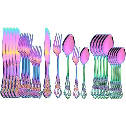 Luxury Flatware Set Stainless Steel Dinnerware Vintage Western Knife Fork Spoon Tableware Crown Pattern Engraving Cutlery Set