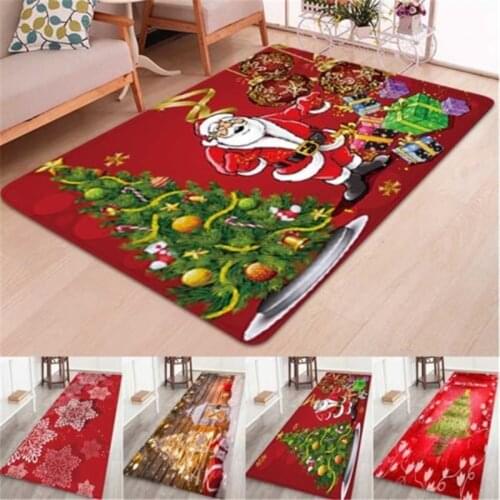 Christmas Floor Mat Santa Claus Anti-slip Kitchen Dinning Room Fireplace Soft Bedroom Carpet Rug Durable Xmas Home Decoration