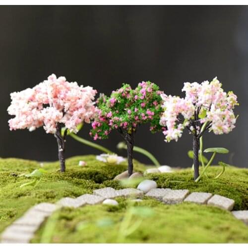 1 Pcs Garden Cute Small Mini Sakura Miniatures Simulation Trees Plastic Garden Figurines Microlandscape Setting Willow
