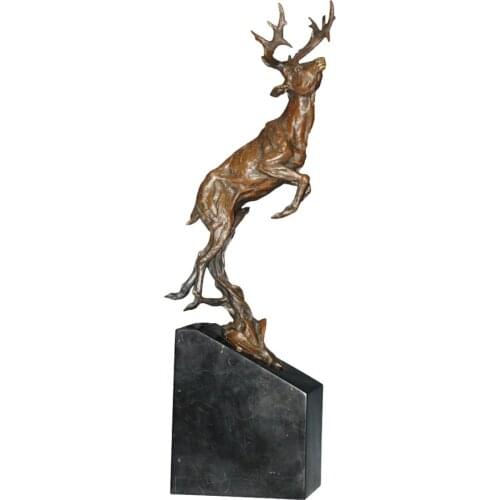 Animal Sculpture Lucy Leaping Reindeer Statue Bronze Home Decor Wildlife Deer Statuette Art Desk Ornaments