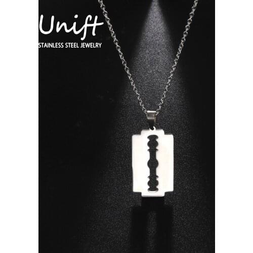 Unift Trendy Razor blade Necklace For Men Shaver Shape Pendant Necklaces Stainless Steel Jewelry Cool Street Hip Hop Accessories