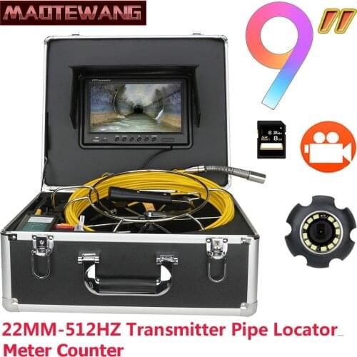 9 inch DVR Monitor 20/30/40/50M Sewer Pipe Inspection Video Camera with Meter Counter 512HZ Transmitter Pipe Locator 22MM Camera