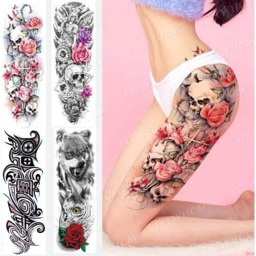 Big Size Temporary Tattoos Stickers for Kids DIY Tribal Totem Adult Maori Skull Fake Tattoo Sleeve Flower Body Art Makeup Tools