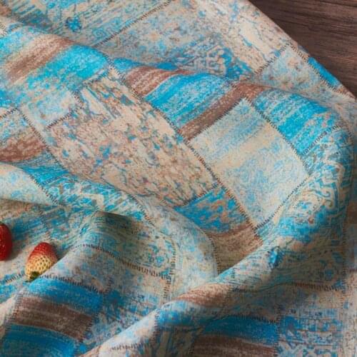 High Quality Ramie Printing fabric Abstract lattice in spring and summer patchwork The retro luxury clothing sewing fabric