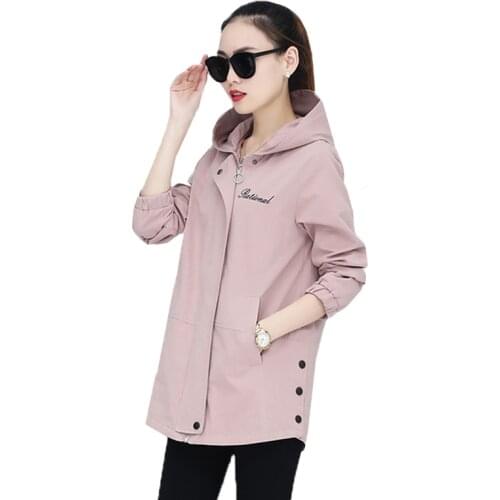 Women Jacket 2020 Spring Autumn New Korean Hooded Long-Sleeve Thin Windbreaker Women Outerwear Loose Plus size Ladies coats 3XL