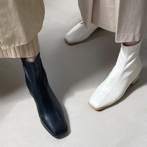 Fashion Women Boots Square Head Zipper Shoes Ankle Boots Shoes Party Fashion High Heels Autumn and Winter Boot Size 33-42