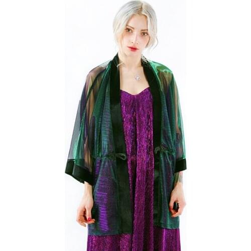 Spring Summer Women Novelty Personality japanese style kimono batwing sleeve sexy transparent gauze loose cardigan top shirts