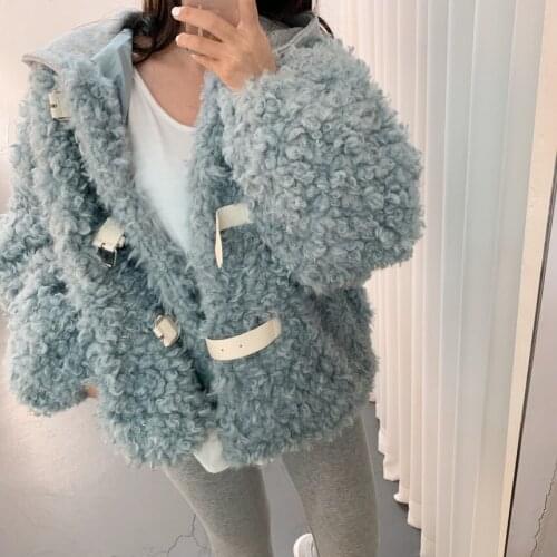 Winter Chic Fleece Coat Loose Lace Up Circles Cashmere Bomber Jacket Velvet Hooded Cardigan Crop Tops Tweed Jacket Chaquetas