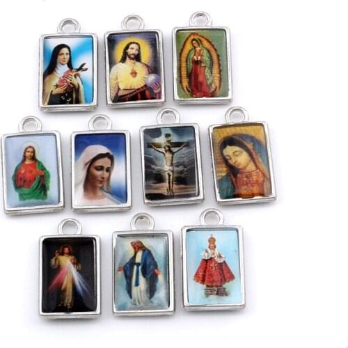 10Pcs Double-sided Jesus Christ icon Charm Pendants Religion DIY Jewelry Fit Pendants Necklace 13.8x24mm A-573