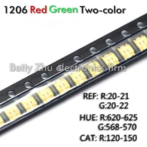 100PCS/LOT 1206 SMD LED highlight two colors red and green light-emitting diodes 3216