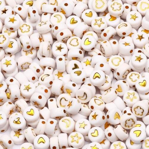 7mm Gold Mixed Flower Star Moon Heart Acrylic Beads Round Letter Loose Spacer Beads For Jewelry Making Diy Bracelet Necklace