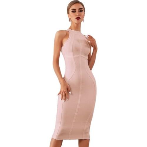 White Tank Bandage Dress Casual Sexy Halter Sleeveless Runway Club Wear Evening Party Dress 2021 Summer Ladies Hip Bodycon Dress