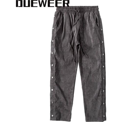 Dueweer Pants Vintage Suede Joggers Ankle Split Streetwear Paisley Floral Men Sweatpants Hip Hop Cashew Flowers Trousers