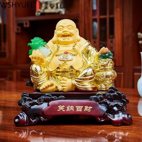 Buddhism Resin Laughing Buddha Maitreya Buddha Statue Fengshui Craft Ornament Home Decor Living Room Decoration Accessories