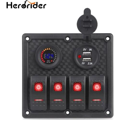 Dual USB Charger Socket Car Boat Rocker Switch Panel Digital Voltmeter Car Switch Panel LED Switch USB Marine Switch Panel