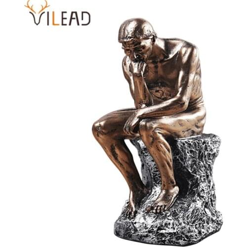 VILEAD The Thinker Statue Resin Craft Nordic Style Figurine Office Ornaments Living Room Bedroom Desktop Decoration Home Decor