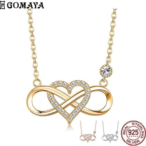 GOMAYA Express Infinite Love Lovers Necklace For Women Inlay Cubic Zircon Real 925 Sterling Silver Pendent Necklace Fine Jewelry