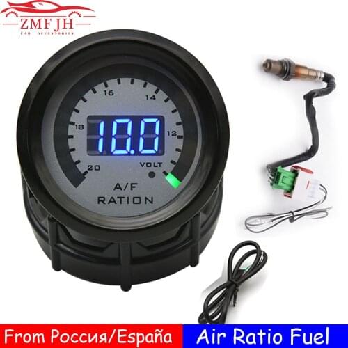 Air Fuel Ratio Gauge With Narrowband O2 Oxygen Sensor 0258006028 Car Racing Gauge 52MM Digital Voltmeter 2 in 1 for 12V Car Volt