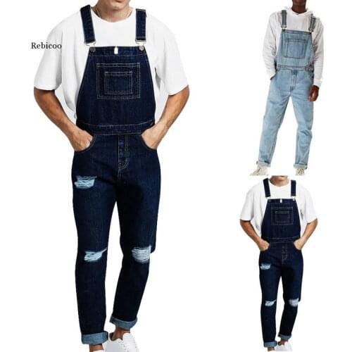 Overalls For Man Suspender Pants Mens Jeans Jumpsuits High Street Distressed Autumn Fashion Denim Male Plus Size S-3XL