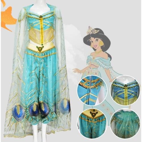 Halloween Carnival Jasmine Princess Clothing Cosplay Adult Women Girl Fancy Dress Up Party Costume Sets 2019 New Style