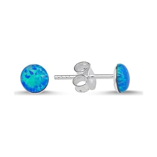 KUTAYDAN 5mm Round Blue Opal Earrings 925 Sterling Silver