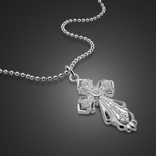 Personality 100% 925 Sterling Silver Long Chain Necklace For Women Jewelry Gifts Geometry Cross Zircon Pendant Choker Fashion